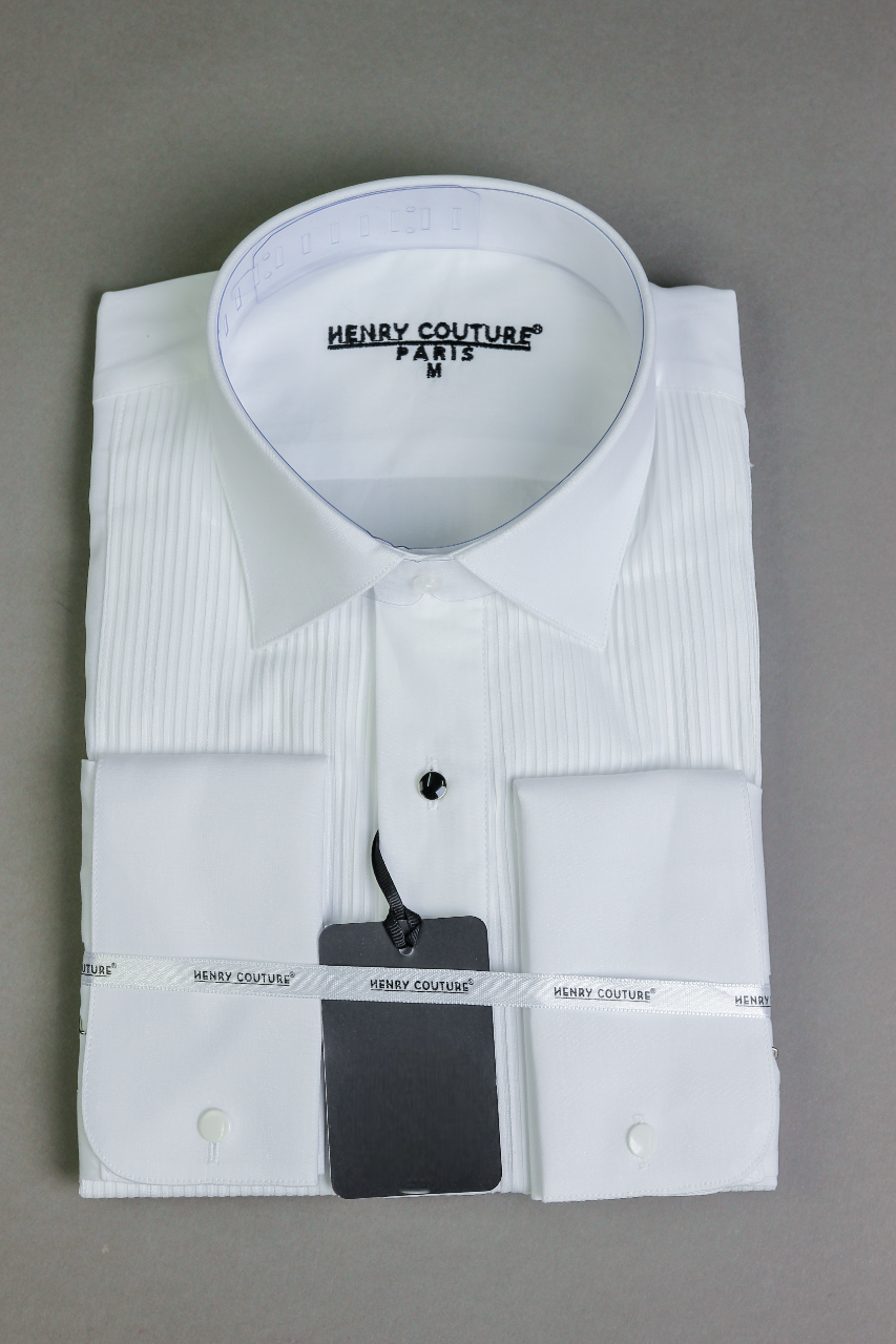 Plisse White Slim Fit Tuxedo Shirt for Men Henry Couture Paris Plisse White Slim Fit Tuxedo Shirt for Men Henry Couture Paris