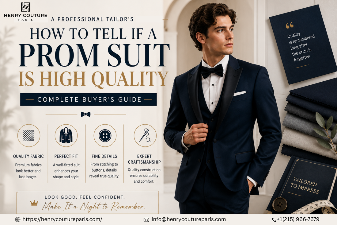 High-quality prom suit crafted with premium wool fabric, half-canvas construction, and precise tailoring — showcasing shoulder fit, lapel roll, and stitching detail for a professional formal look