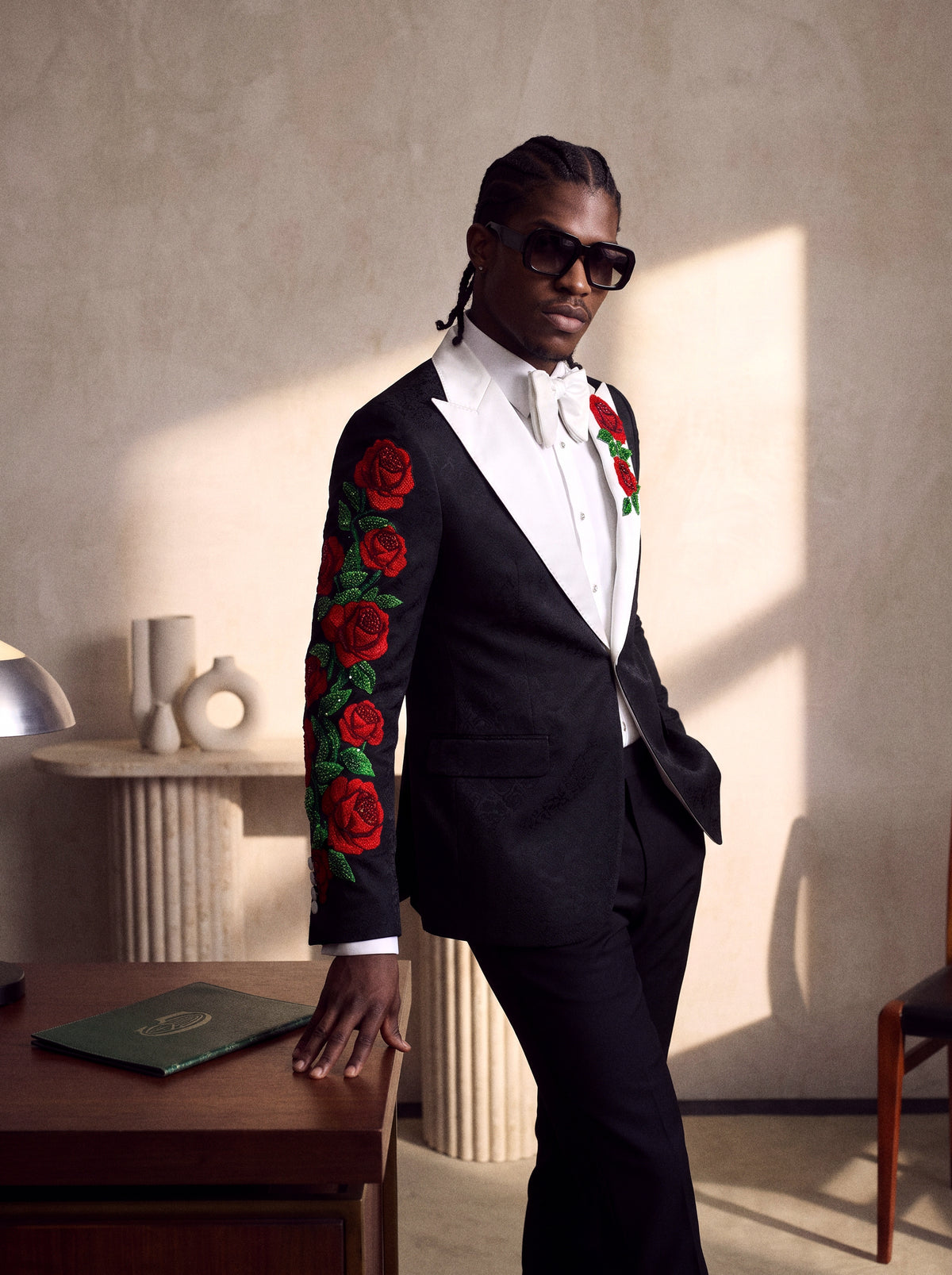 Custom Rose Embroidered Tuxedo Jacket
