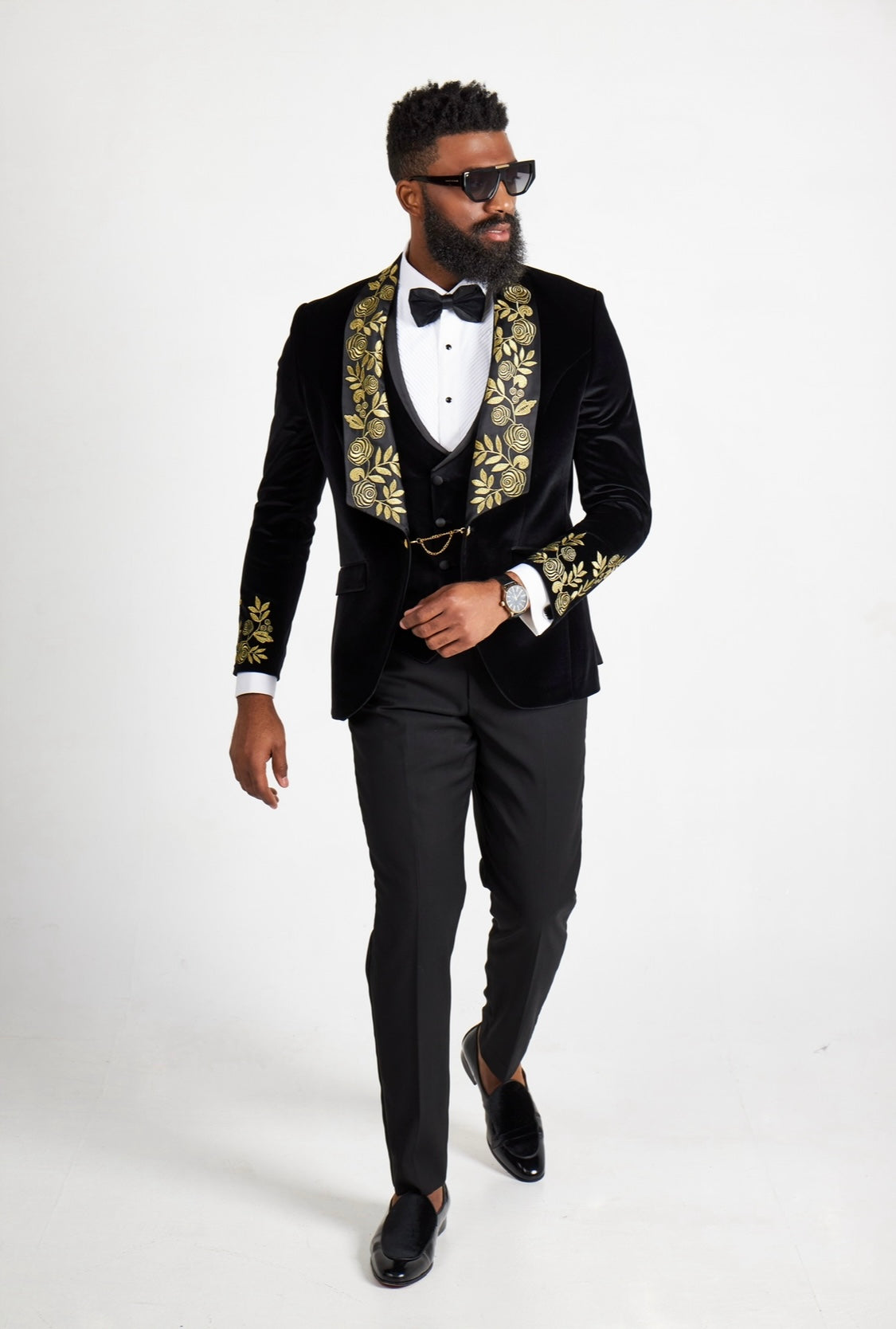 Black Velvet Tuxedo With Embroidery