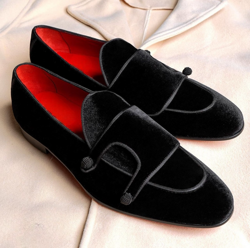 Black Suede Double-Monk Loafers