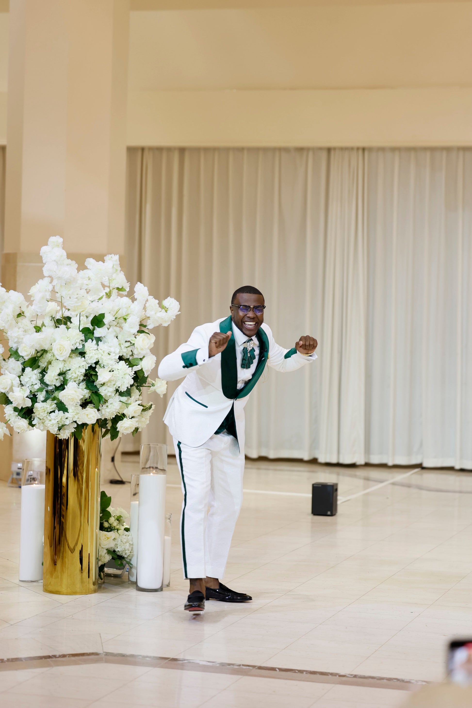 Ivory Paisley Tuxedo With Green Velvet