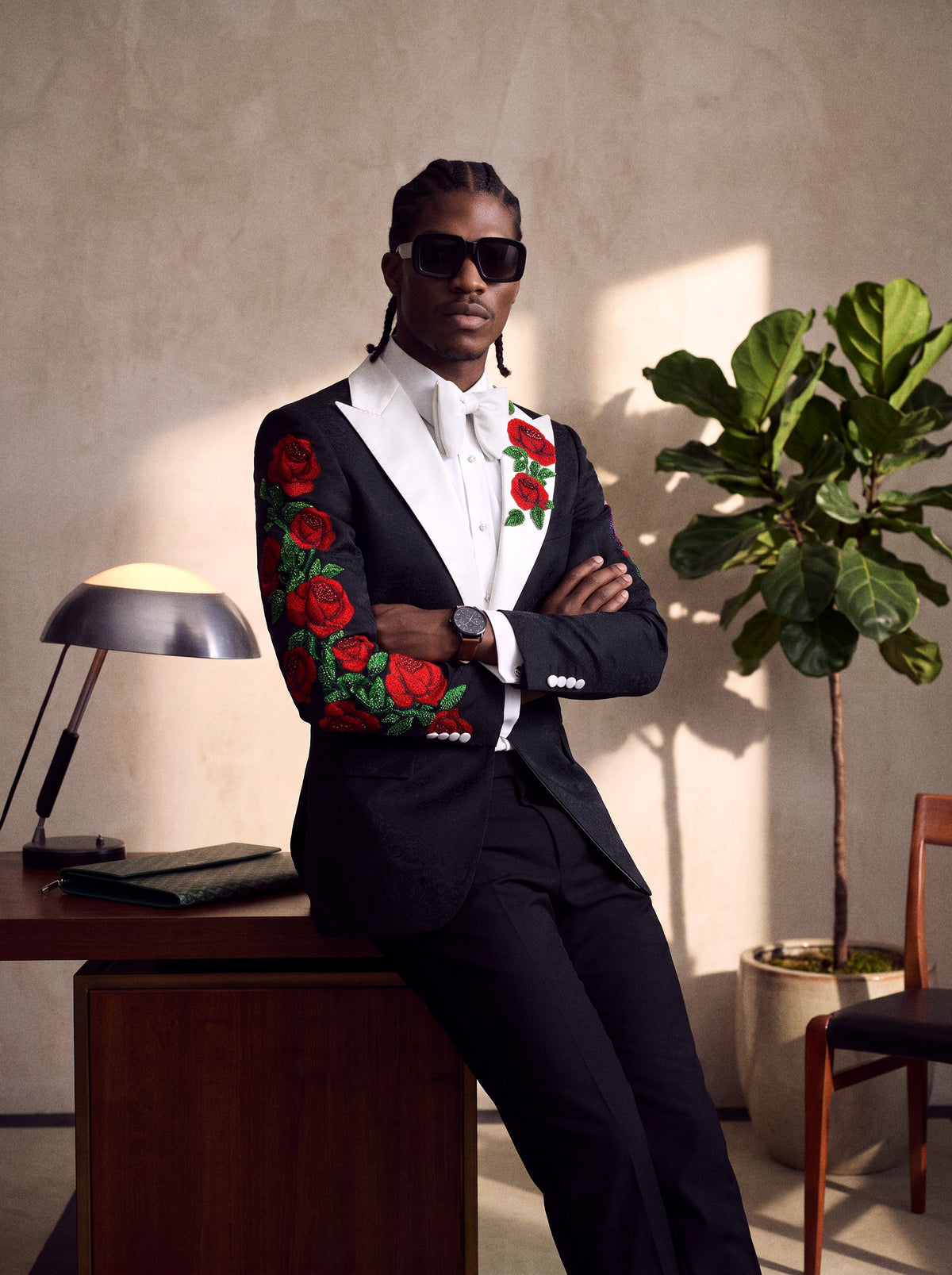 Custom Rose Embroidered Tuxedo Jacket