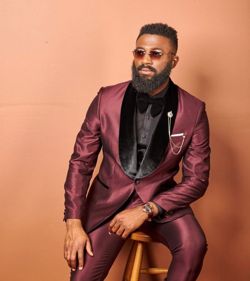 Man in Burgundy Diner Tuxedo
