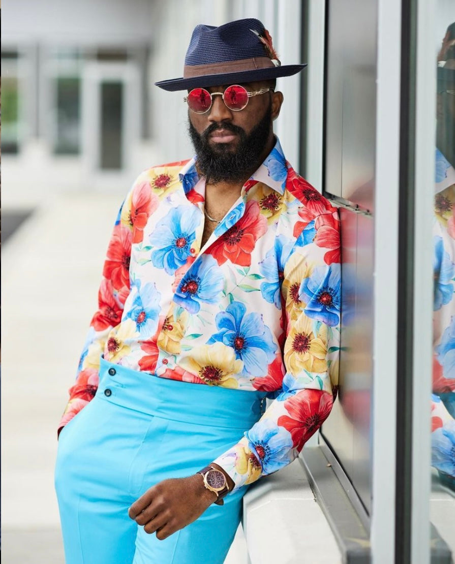 A man in Cabos Silk Floral Shirt