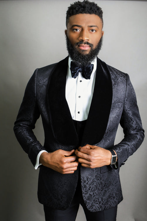 Close Up Of Man In Black Paisley Tuxedo