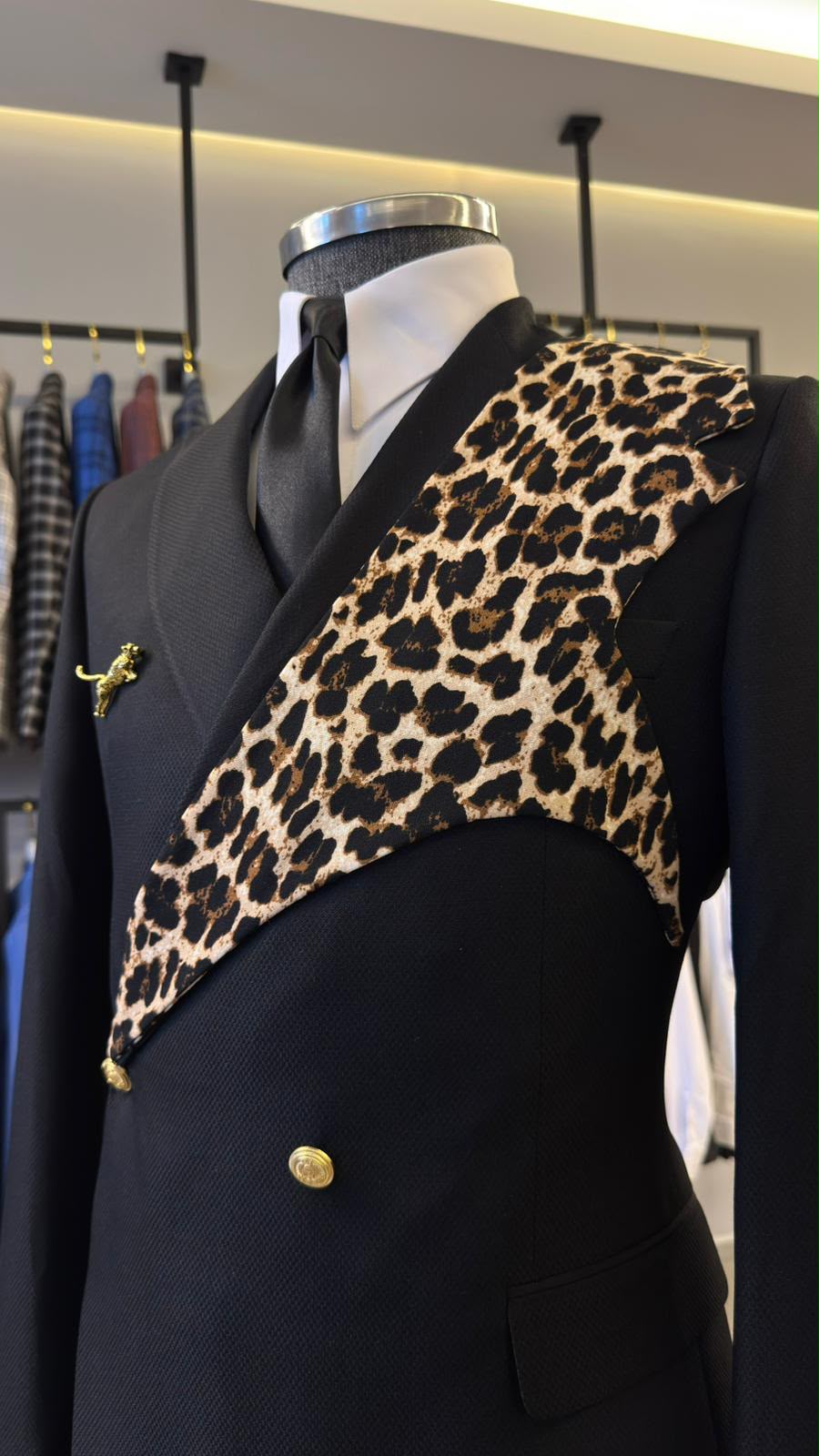 Black Leopard Print Suit for Men