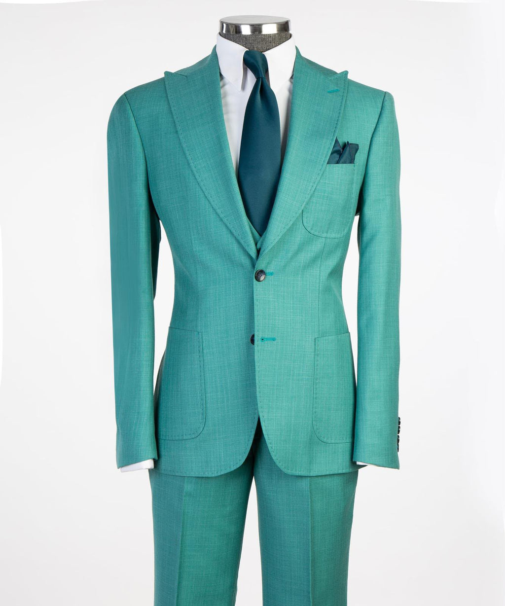 Men's Three-Piece Wedding Suit | Modern Tailored Formal Suit | Aqua Blue