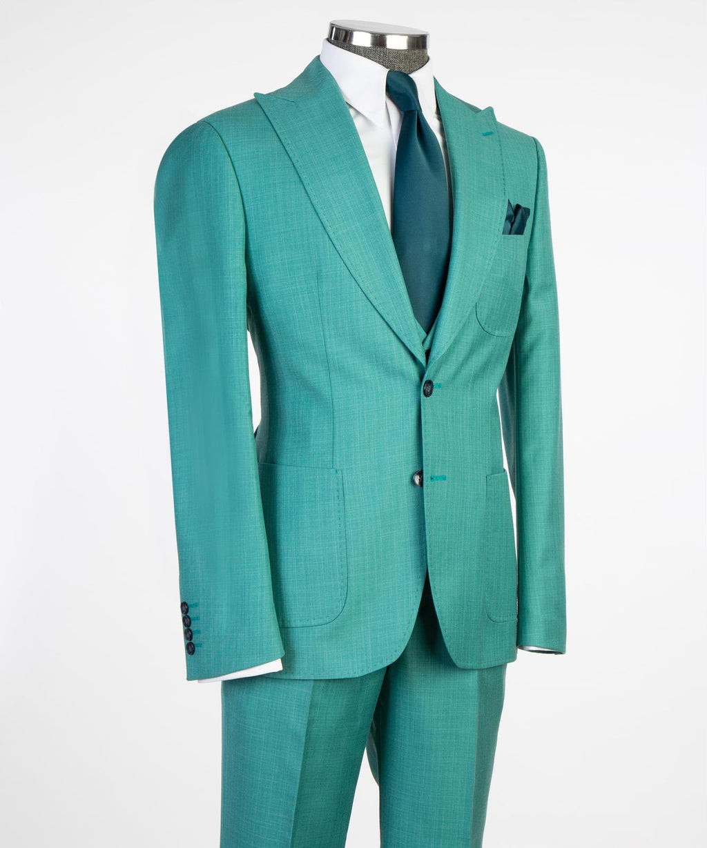 Men's Three-Piece Wedding Suit | Modern Tailored Formal Suit | Aqua Blue