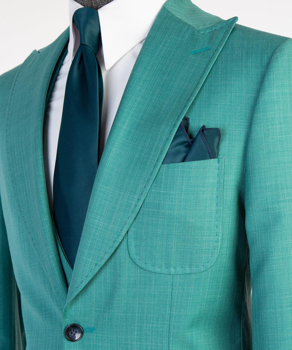 Men's Three-Piece Wedding Suit | Modern Tailored Formal Suit | Aqua Blue