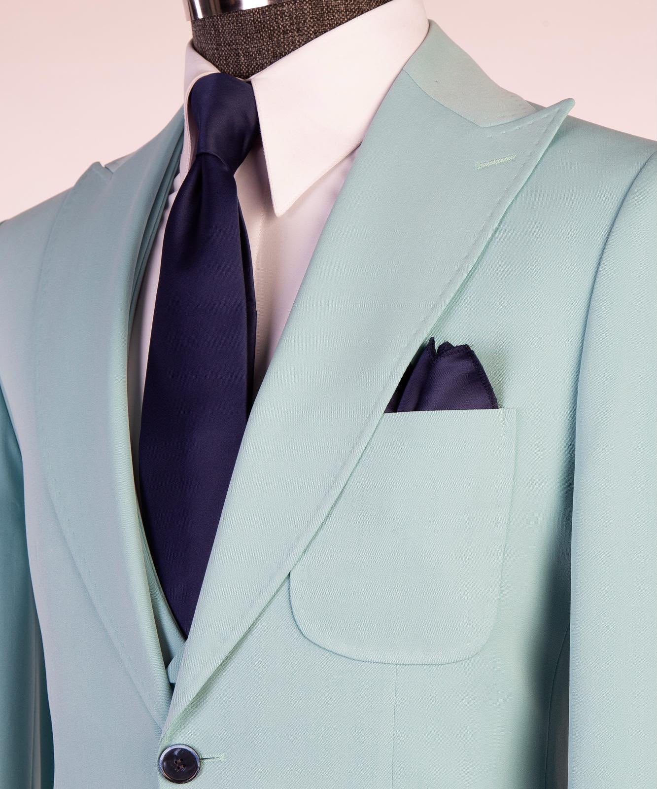 Men's Three-Piece Wedding Suit | Modern Tailored Formal Suit | Sky Blue