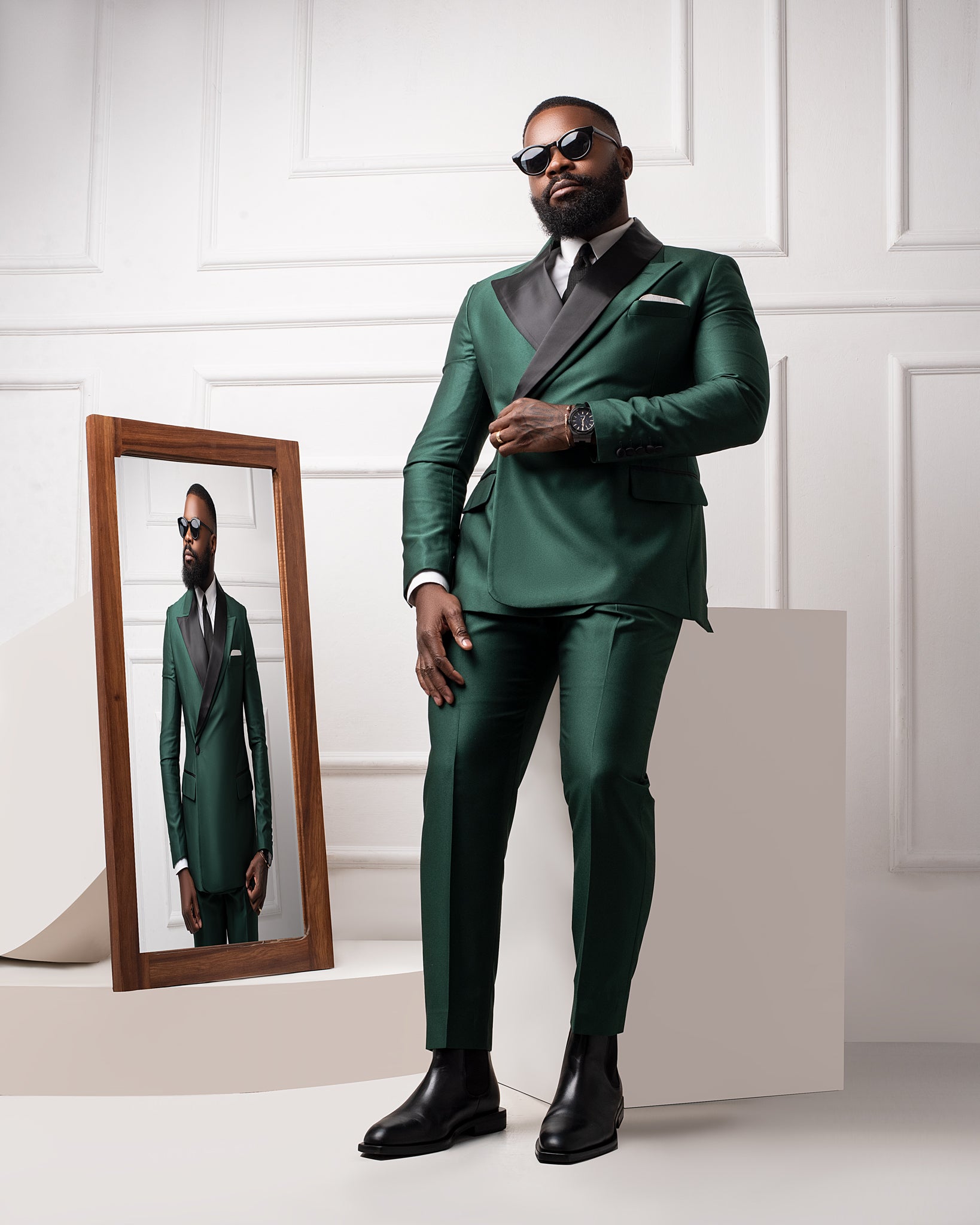 men in The Goyard Green Tuxedo