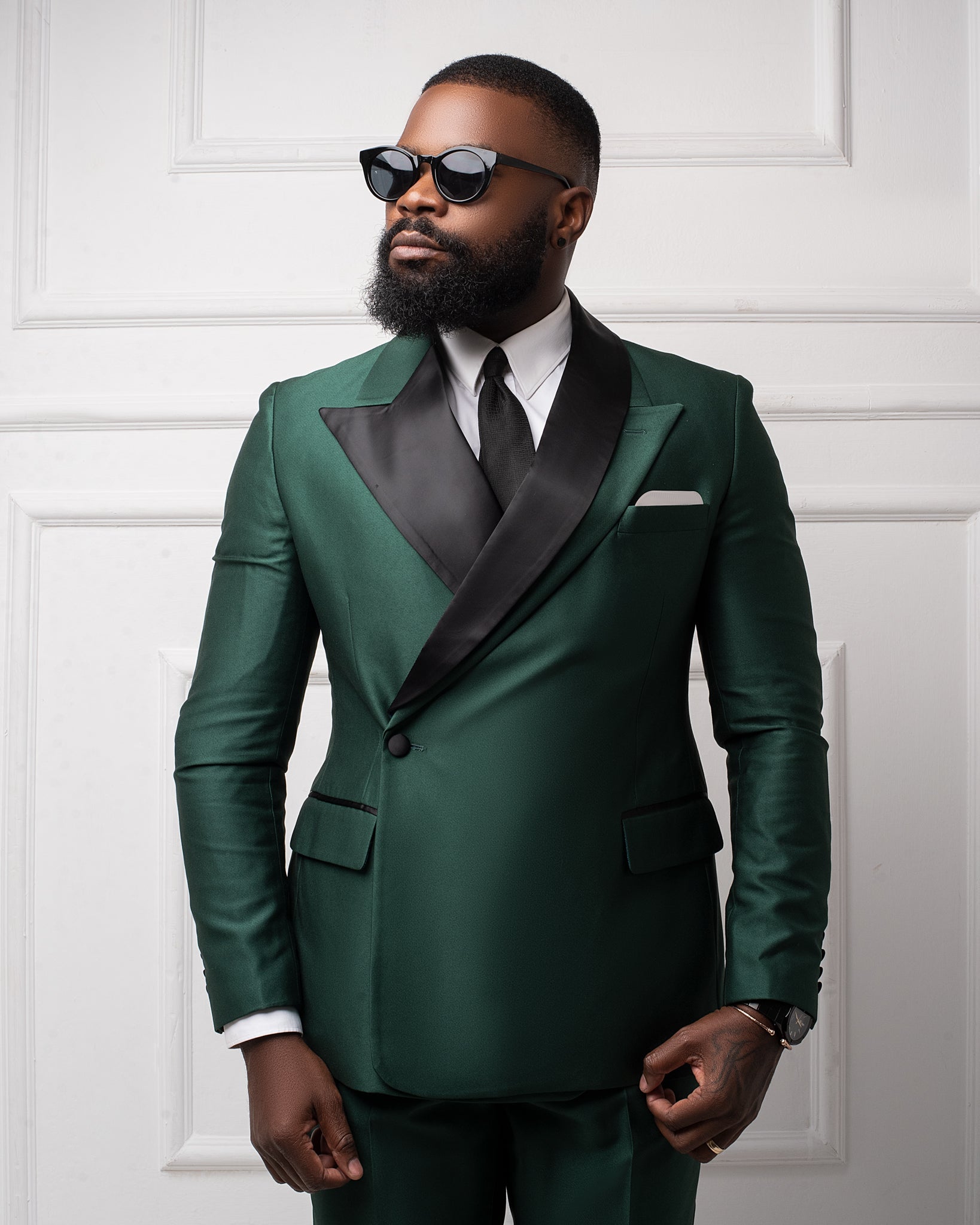 men in The Goyard Green Tuxedo