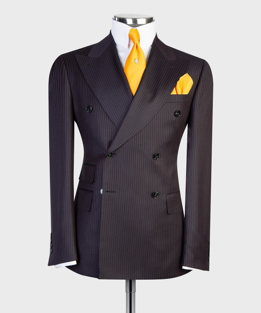 Deep Eggplant Double-Breasted Pinstripe Suit for Men