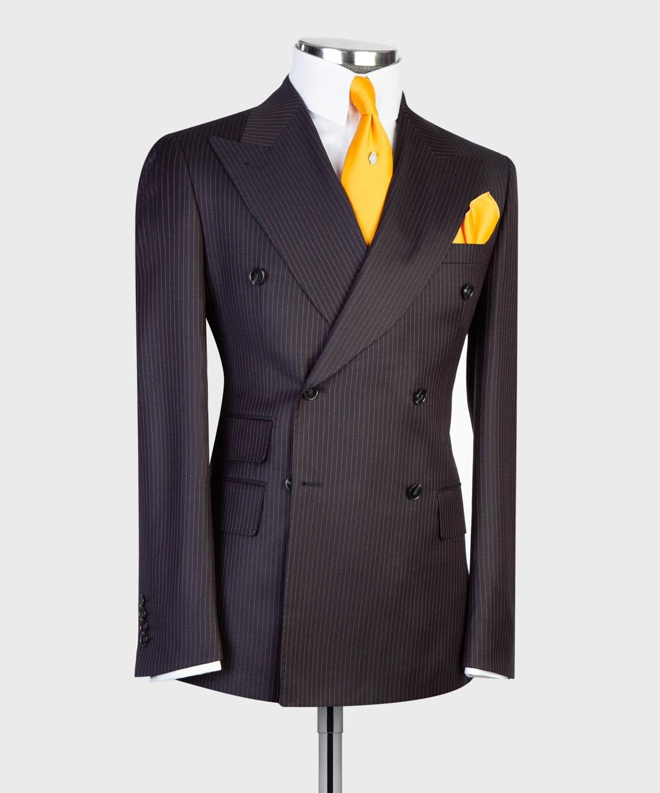 Deep Eggplant Double-Breasted Pinstripe Suit for Men