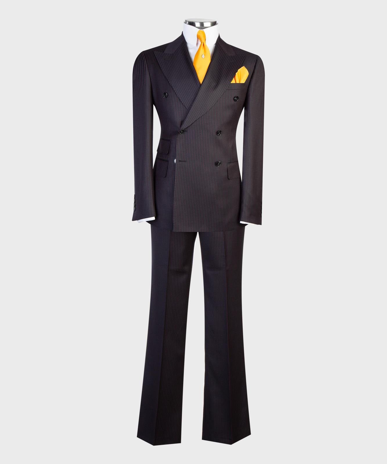 Deep Eggplant Double-Breasted Pinstripe Suit for Men