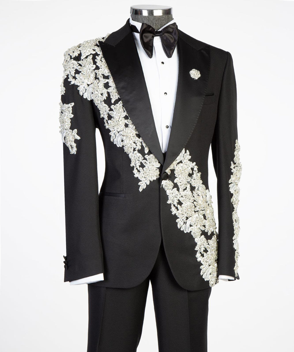 Three-Piece Floral Embroidered Wedding Suit for Men