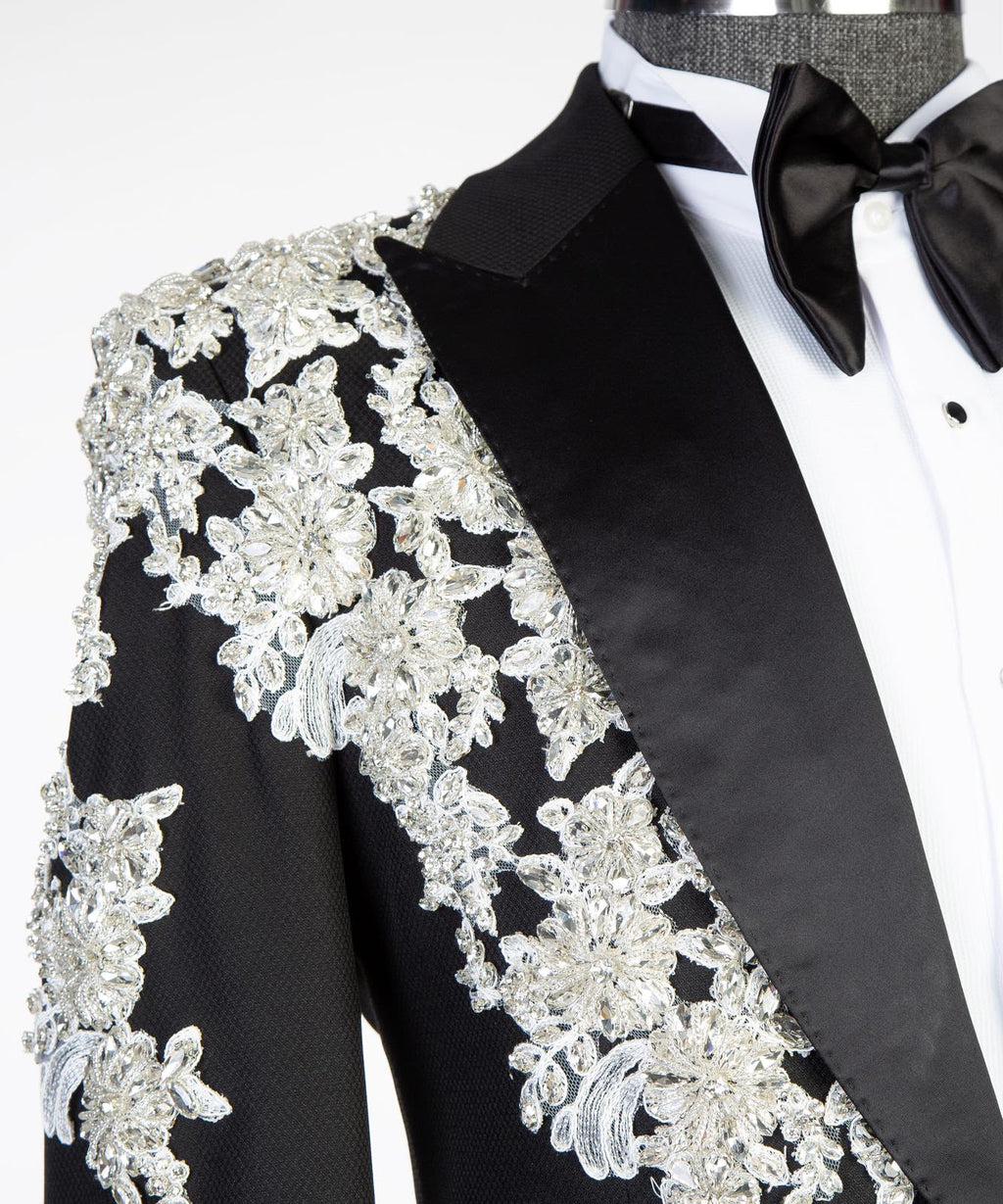 Three-Piece Floral Embroidered Wedding Suit for Men
