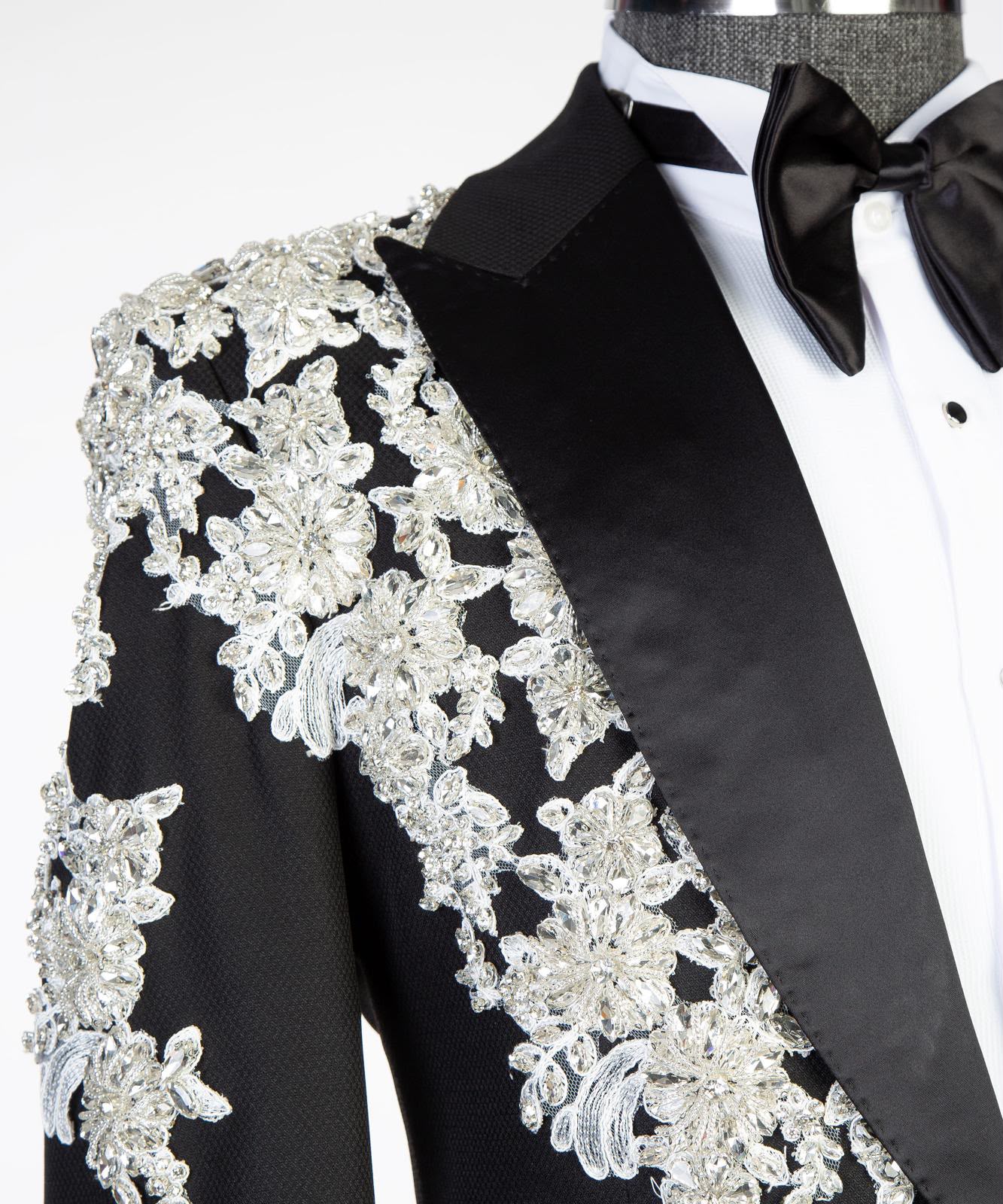 Three-Piece Floral Embroidered Wedding Suit for Men