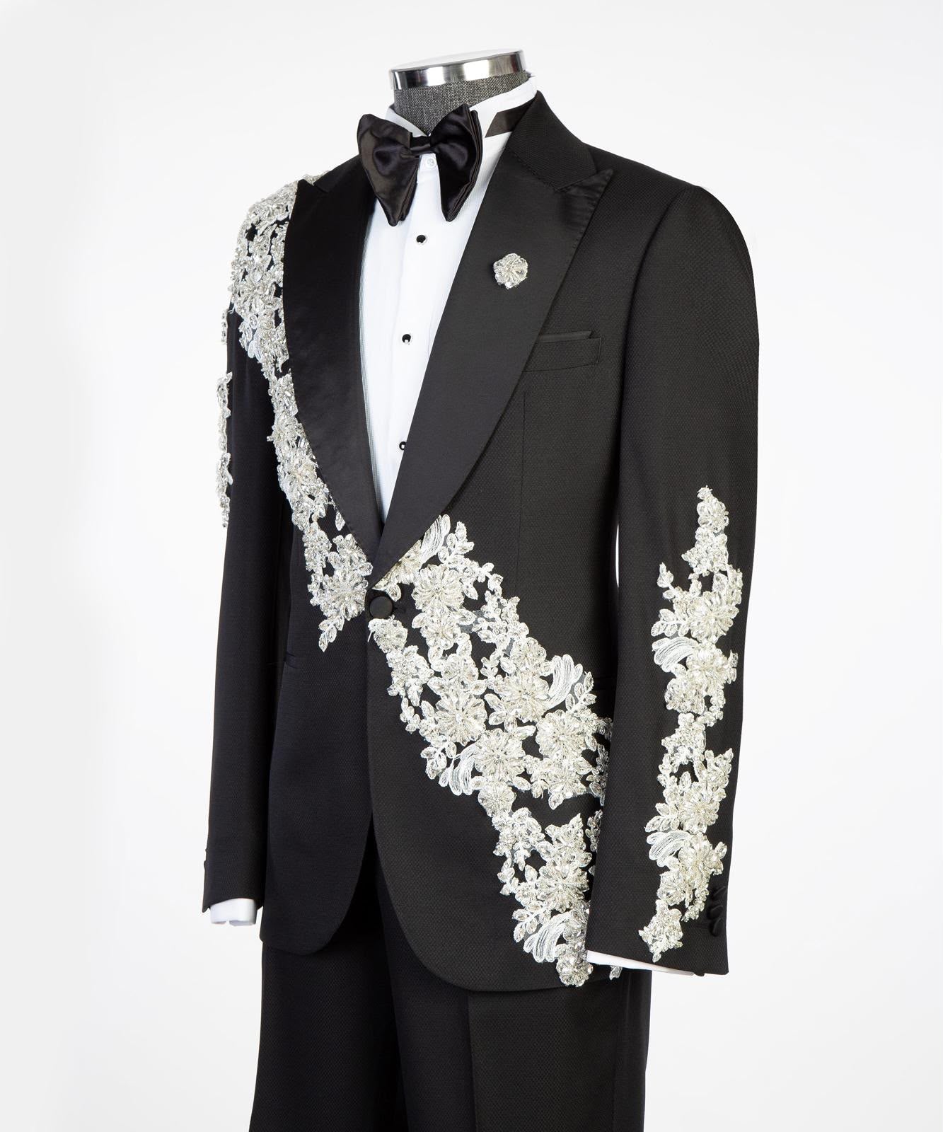 Three-Piece Floral Embroidered Wedding Suit for Men