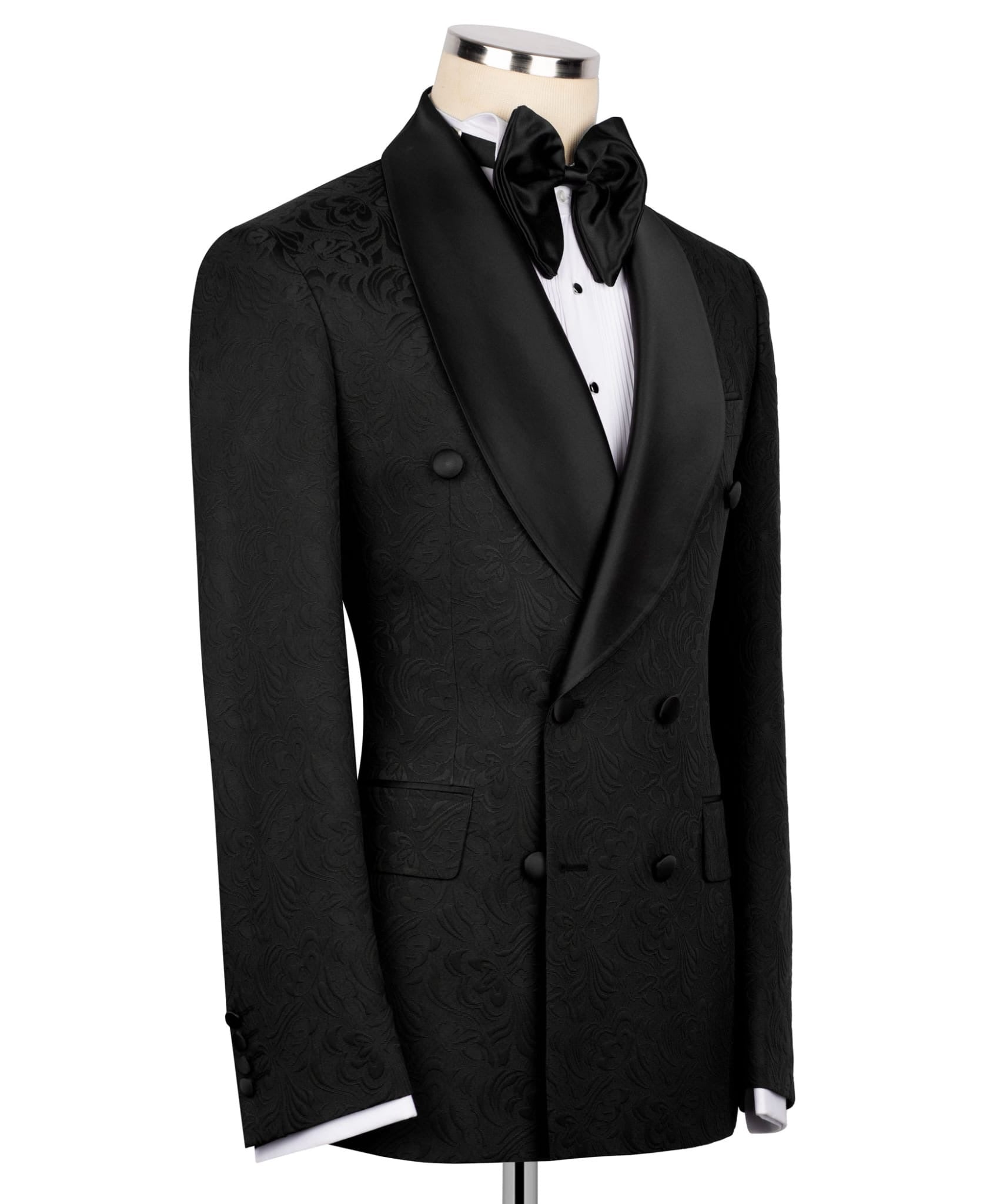 Black Jacquard Double-Breasted Tuxedo for Men