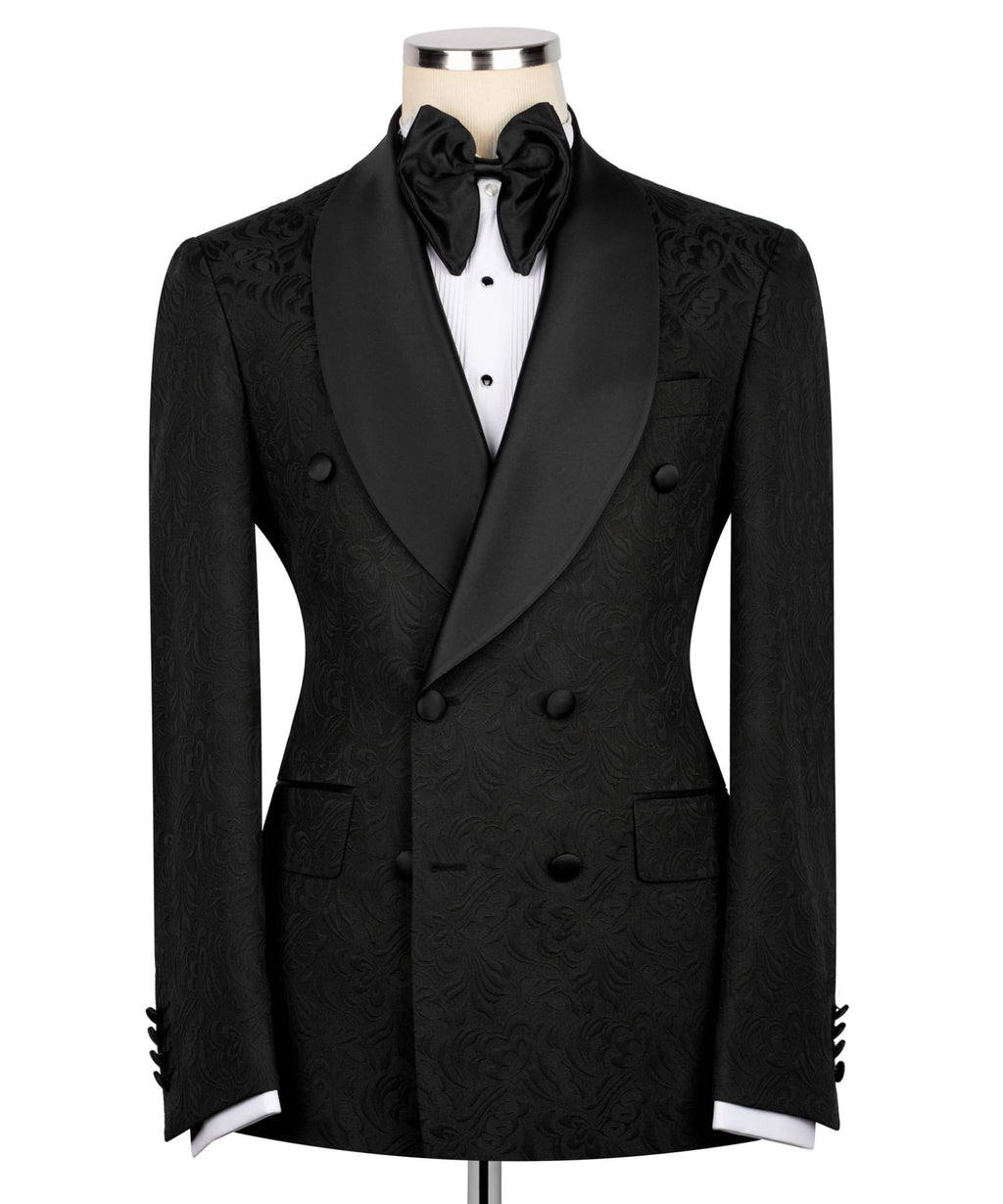 Black Jacquard Double-Breasted Tuxedo for Men