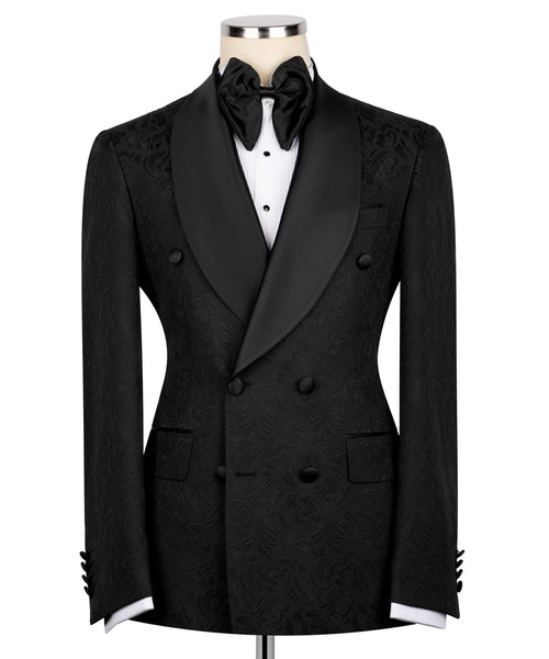 Black Jacquard Double-Breasted Tuxedo for Men