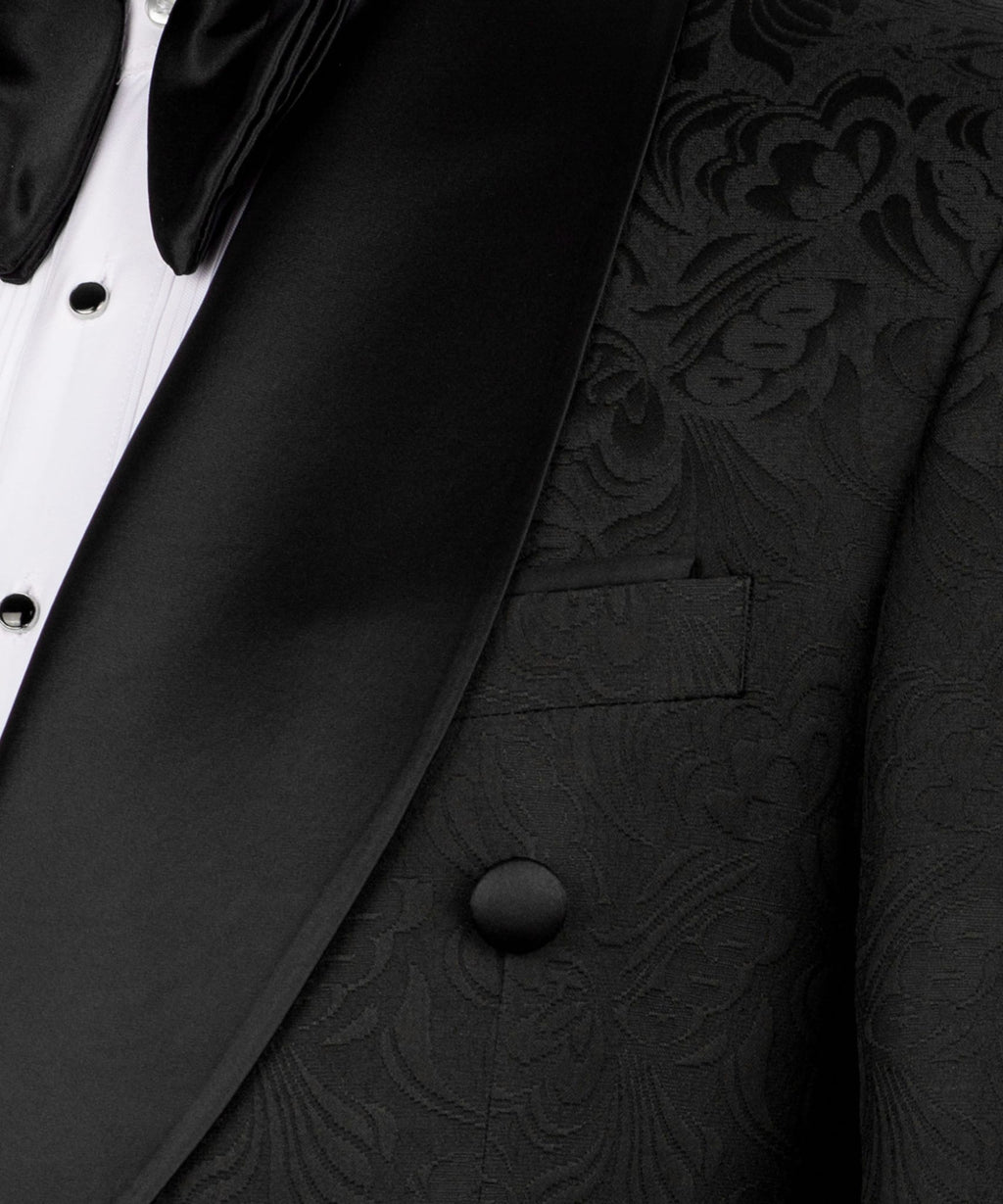 Black Jacquard Double-Breasted Tuxedo for Men
