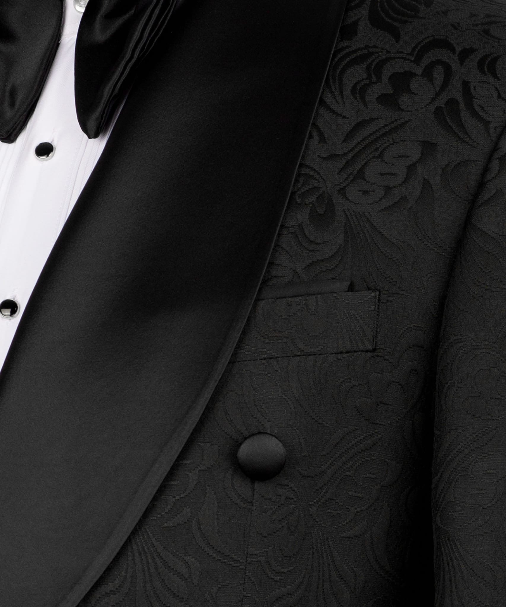 Black Jacquard Double-Breasted Tuxedo for Men