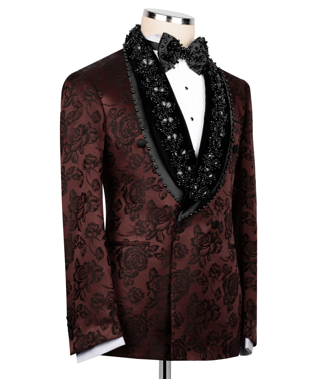 Men's Floral Jacquard Shawl Lapel Tuxedo